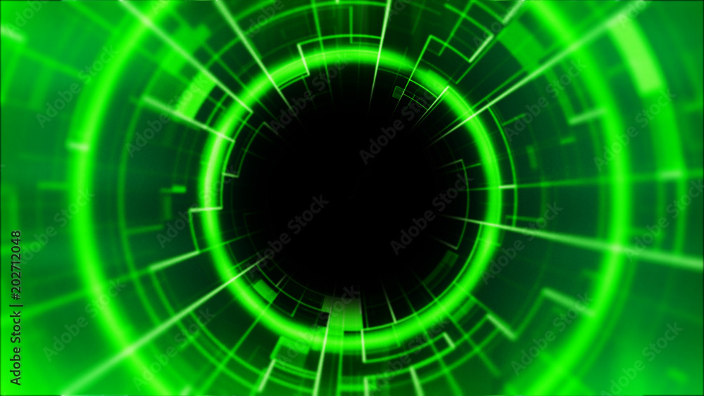 Poster background futuristic tunnel with neon lights: beautiful abstract hud elements