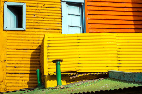 Detail of one of the colorful houses in La Boca, Buenos Aires