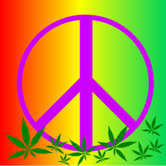 peace sign and green marijuana leaf on color background ,illustration vector.