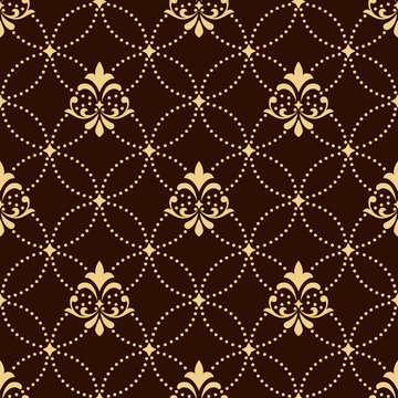 Wallpaper in the style of Baroque. A seamless vector background. Dark and gold floral ornament. Graphic pattern for fabric, wallpaper, packaging. Ornate Damask flower ornament