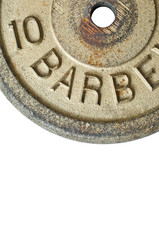 Fototapeta premium Detail of barbell weight on white background.