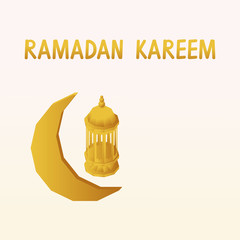 Isometric vector illustration of Ramadan Kareem design background with islamic crescent and arabic lantern. Low poly Isolated illustration for greeting card, poster and banner