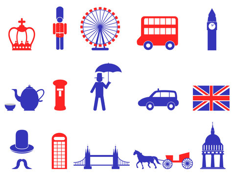 color UK england british icons set,vector