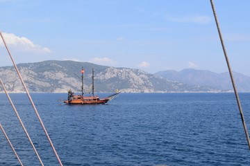 Rope ladder of a sailing ship.Marmaris.Turkey