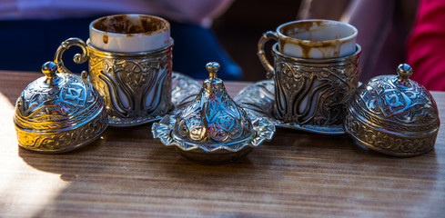 Silver cups and bowl  for turkish coffee