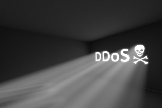 DDoS skull rays volume light concept 3d illustration