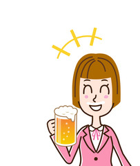 生ビールで口髭ができたビジネスウーマン