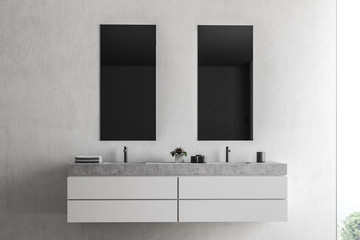 Double sink in a white bathroom