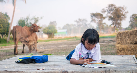 Asian girl student In the countryside
