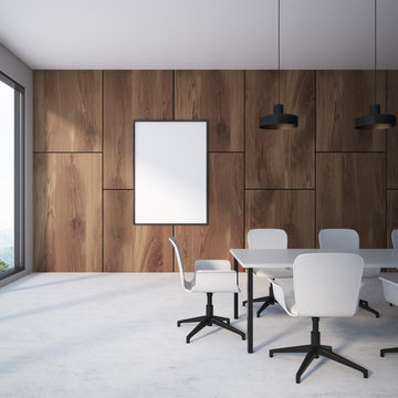 Wooden wall meeting room interior, poster