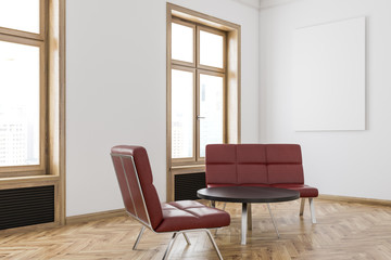 Red sofa waiting area, poster