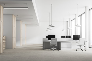 Loft white office interior, columns