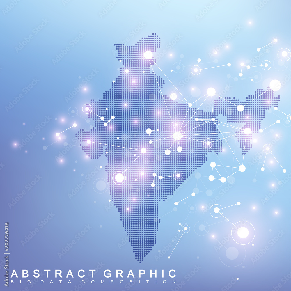 Poster Abstract map of india country global network connection. Vector background technology futuristic plexus