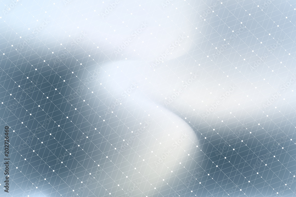 Poster Geometric graphic background with connected lines and dots. Scientific cybernetic particle compounds. Minimal array. Lines plexus. Chemical surface pattern. Vector illustration.