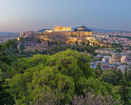Athens Greece, Parthenon and Acropolis view in the twilight