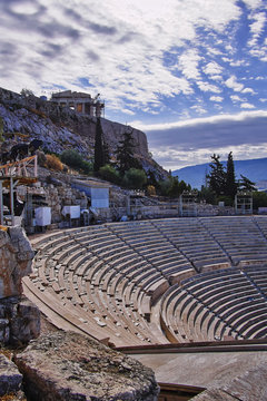 Herodion ancient Greek theatre under Parthenon temple, Acropolis of Athens