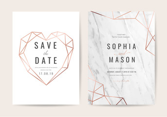 Luxury wedding Invitation card with Geometric shape and Gold texture  