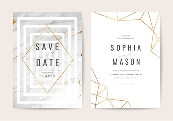 Luxury wedding Invitation card with Geometric shape and Gold texture  