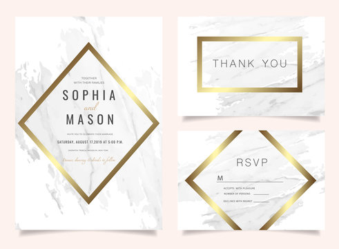 Luxury Wedding Invitations set  for Design  Thank you card , RSVP Stationary with marble vector cover.