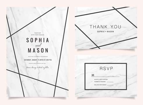 Luxury Wedding Invitations set  for Design  Thank you card , RSVP Stationary with marble vector cover.