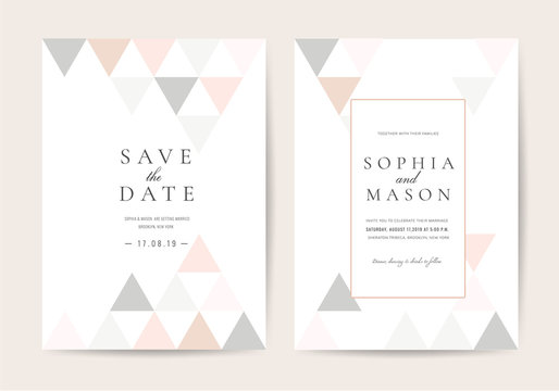 Wedding cards with marble and rose gold texture