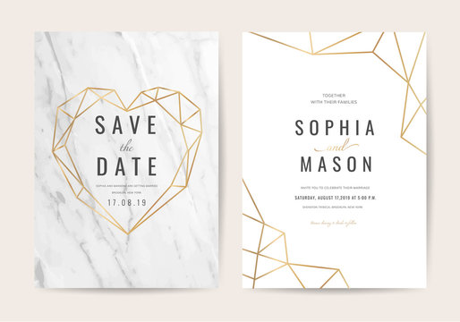 Luxury wedding invitation cards with marble texture background vector illustration