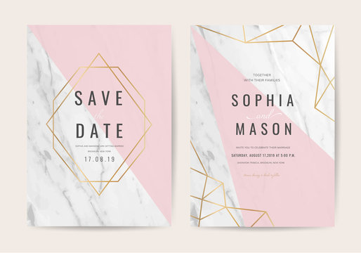 Luxury Wedding cards with marble and rose gold texture