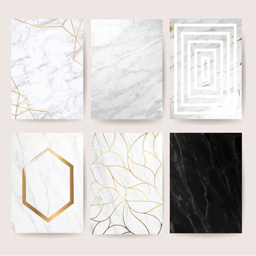 Marble with golden texture cover design background vector illustration set