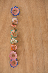 Colored pencil shavings in a flower shape