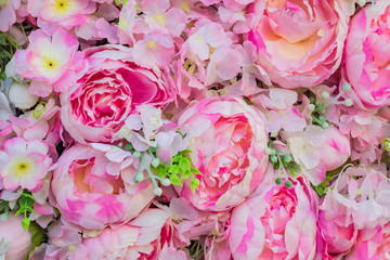 artificial blooming peonies of pink color background