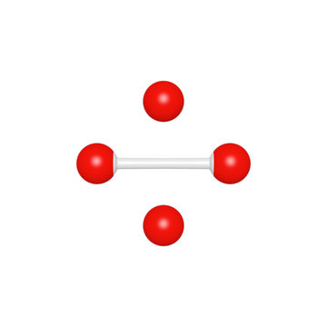 Molecule structure like mathematical operation symbol of division or obelus on white background, 3D rendered sign