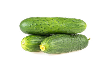 big green cucumber with yellow flower on a white background