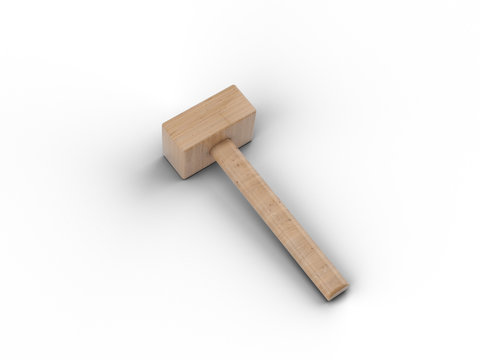 Wooden hammer, 3d illustration.