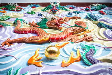 Beautiful walls sculptures of Wenwu at Wenwu Temple in Puli County nearby Sun Moon Lake National Scenic Area, Yuchi Township, Nantou County, Taiwan (R.O.C.).