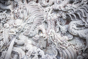 NANTOU, TAIWAN - OCT010, 2016: Beautiful walls sculptures of Wenwu at Wenwu Temple in Puli County...