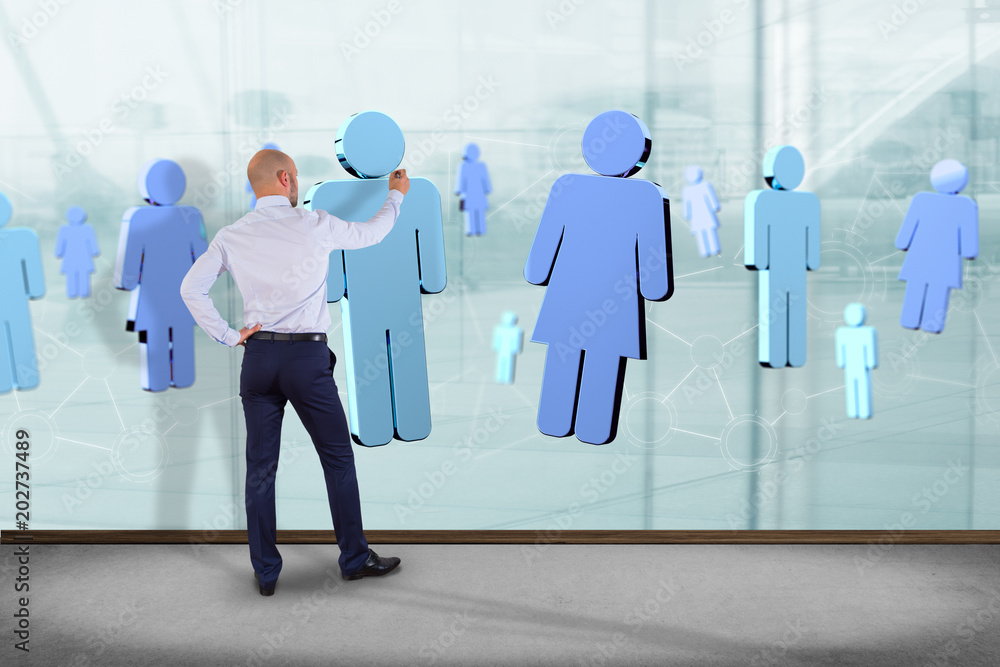 Poster network connection with people linked each other - 3d rendering