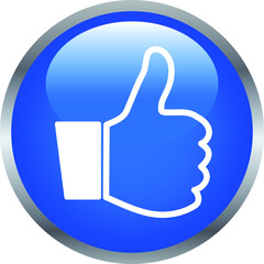 Blue Shiny round button with Thumbsup mark