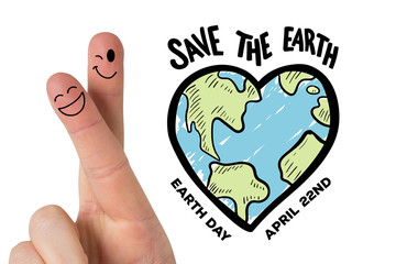 Fingers smiling against earth day graphic