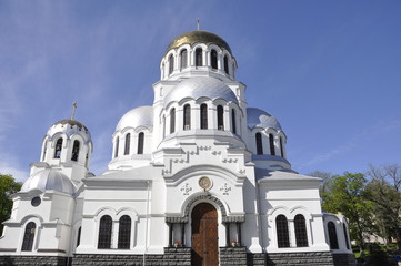 Fototapeta na wymiar Famous Alexander Nevsky orthodox church in Kamianets-Podilskyi, Ukraine