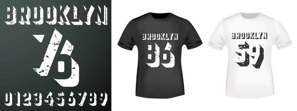 Brooklyn numbers stamp and t shirt mockup