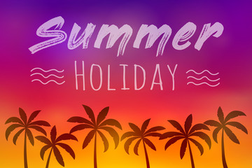 Fototapeta na wymiar Summer paradise with palm trees - colourful banner with typography. Vector.