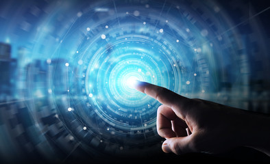 Businessman using digital network connection interface 3D rendering