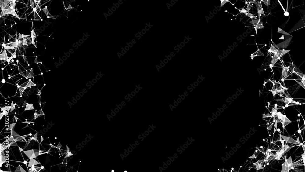 Poster expanding and tapering circle of particles. plexus business cinematic background. place for text. se