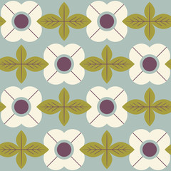 seamless pattern with flowers and leaves in retro scandinavian style - 202744677