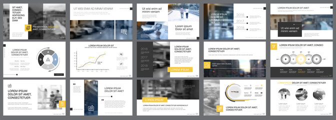 Yellow, white and grey infographic elements for presentation - obrazy, fototapety, plakaty