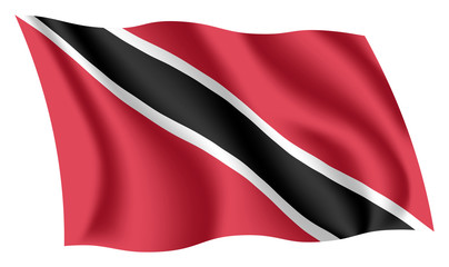 Trinidad and Tobago flag. Isolated national flag of Trinidad and Tobago. Waving flag of the Republic of Trinidad and Tobago. Fluttering textile trinidadian flag. The Sun Sea Sand Banner.