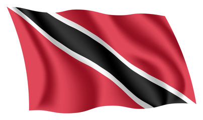 Trinidad and Tobago flag. Isolated national flag of Trinidad and Tobago. Waving flag of the Republic of Trinidad and Tobago. Fluttering textile trinidadian flag. The Sun Sea Sand Banner.