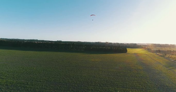 parapente volando sobre plantaci&oacute;n