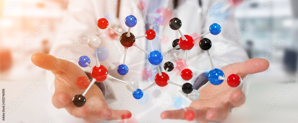 Aufkleber Doctor using digital molecule interface 3D rendering