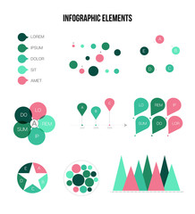 Naklejka na ściany i meble Eco Hipster Green Infographic Vector Statistic Graphic Chart Set. Circular Bar, Pie Chart, Diagram Business Template, Education, Label. Annual Concept, Communication Data Develoment Inforgaphics.